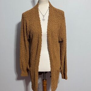 Zenana Outfitters Camel Bouclé Open-Front Cardigan
